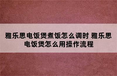 雅乐思电饭煲煮饭怎么调时 雅乐思电饭煲怎么用操作流程